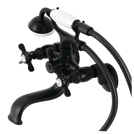 Kingston Brass KS245MB Tub Wall Mount Clawfoot Tub Faucet with Hand Shower, Matte Black KS245MB